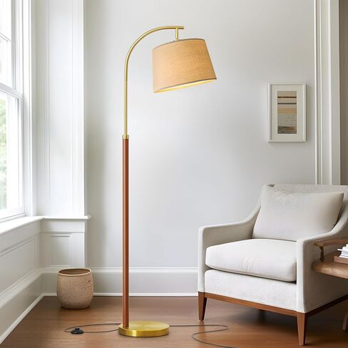 62.5" Wood Floor Lamp for Living Room Gold with Foot Switch Arc Standing Tall Lamps for Bedroom Mid Century Modern Corner Floor Lamps for Office Nursery Industrial Reading Light Room Lamp in Saudi Arabia