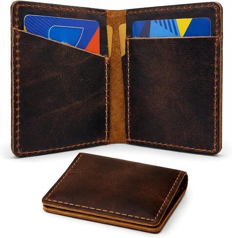 The Antiq: Leather Credit Card Case, Minimalist Wallet, Credit Card Holder, Leather Card Sleeve, Leather Card Holder for Men & Women- Brown in Saudi Arabia
