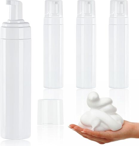 Foam Pump Bottle 8.5oz/250ml White Empty Foam Dispenser Bottle Travel Foaming Hand Soap Bottle Large Refillable Foaming Bottle for Shampoo Cleaning Traveling (4 Pack) in Kuwait