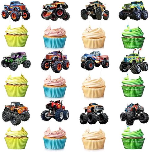 24 PCS Monster Truck Cupcake Topcake Toppers Truck Truck Thare Discorting Party Party Decoration in Saudi Arabia