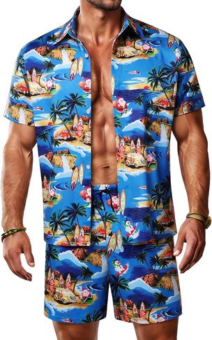 JoZorro Men Hawaiian Shirt Sets Casual Button Down Shirts 2 Piece Luxury Summer Beach Outfits in Saudi Arabia