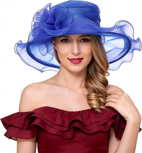 Ruphedy Women Derby Church Dress Fascinator Wide Brim Tea Party Wedding Hats S042b in Kuwait