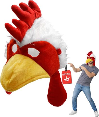Fuzzy Chicken Mask Hat - Rooster Hat Animal Costume Accessory - Cock Head Novelty, One Size Red/White/Yellow in Saudi Arabia