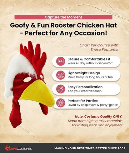 Fuzzy Chicken Mask Hat - Rooster Hat Animal Costume Accessory - Cock Head Novelty, One Size Red/White/Yellow in Saudi Arabia
