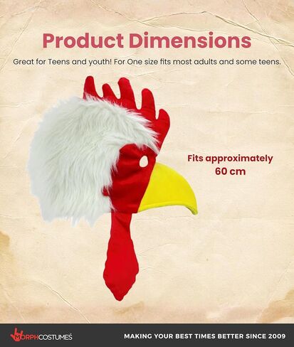 Fuzzy Chicken Mask Hat - Rooster Hat Animal Costume Accessory - Cock Head Novelty, One Size Red/White/Yellow in Saudi Arabia