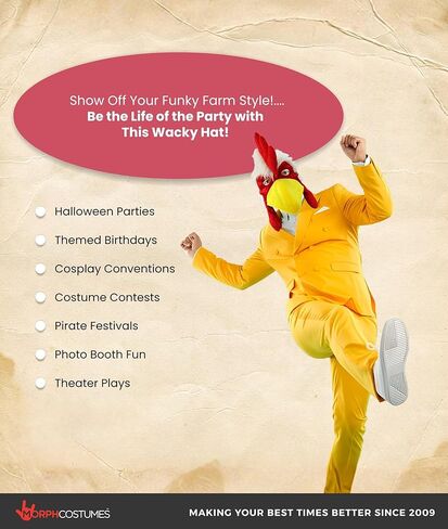 Fuzzy Chicken Mask Hat - Rooster Hat Animal Costume Accessory - Cock Head Novelty, One Size Red/White/Yellow in Saudi Arabia