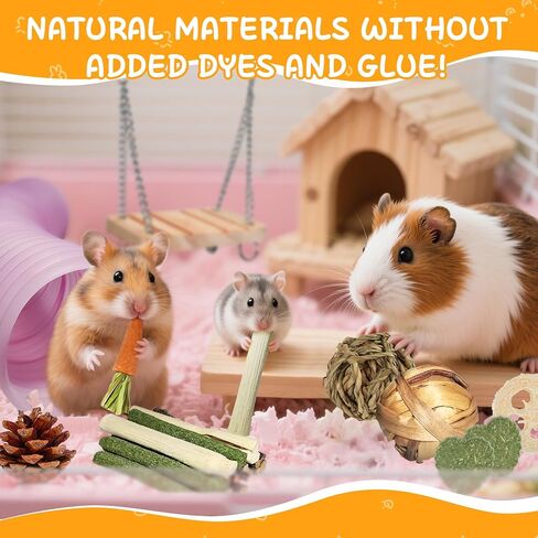 40 PCS Hamster Toys قم بتعيين ألعاب الخنازير في غينيا ، وملحقات قفص الهامستر مع النفق والجسر والقش الطبي الطبيعي والتفاح والخيزران لرعاية الإغاثة والأسنان للملل للشينشيلات ، و Gerbils ، والفئران in Saudi Arabia
