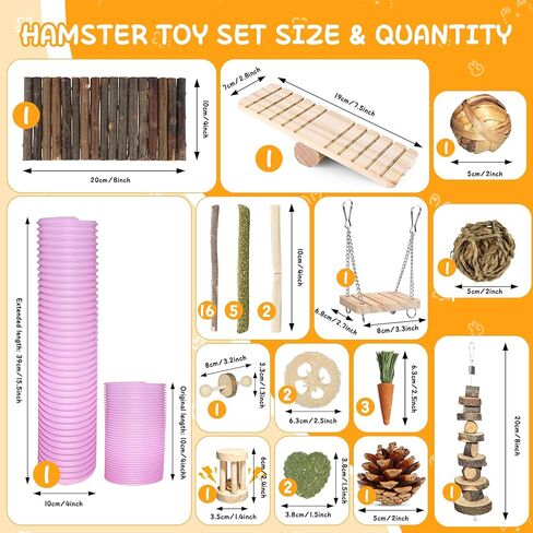 40 PCS Hamster Toys قم بتعيين ألعاب الخنازير في غينيا ، وملحقات قفص الهامستر مع النفق والجسر والقش الطبي الطبيعي والتفاح والخيزران لرعاية الإغاثة والأسنان للملل للشينشيلات ، و Gerbils ، والفئران in Saudi Arabia