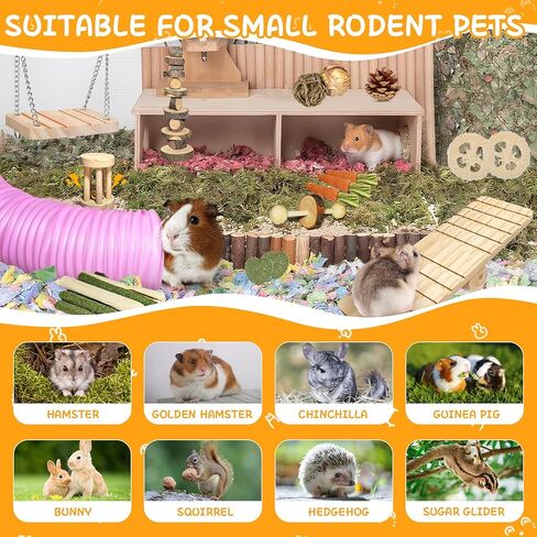 40 PCS Hamster Toys قم بتعيين ألعاب الخنازير في غينيا ، وملحقات قفص الهامستر مع النفق والجسر والقش الطبي الطبيعي والتفاح والخيزران لرعاية الإغاثة والأسنان للملل للشينشيلات ، و Gerbils ، والفئران in Saudi Arabia