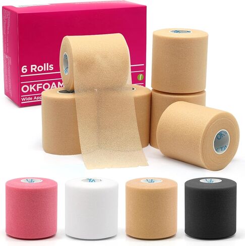 شريط تغليف مسبق من OK TAPE (4 لفات) - غلاف سفلي من الإسفنج الرياضي للرياضة، حماية للكاحل والمعصمين واليدين والركبتين، 2.75 بوصة × 30 ياردة - أسود in Kuwait