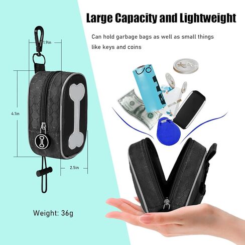 Dog Poop Bag Holder for Leash, Portable Dog Waste Bag Dispenser, Waterproof Fabric Zippered Pouch with Metal Clip, Velcro Straps and Elastic Clip in Saudi Arabia