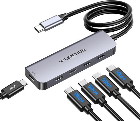 كابل LENTION بطول 2 قدم USB C Hub مع 4 منافذ USB C (USB 3.2 Gen 2، 10 جيجابت في الثانية، سرعة Thunderbolt)، شحن PD 100 وات، متوافق مع MacBook Pro 2023-2016، Mac Air/Surface الجديد، المزيد (CE31s، رمادي فضائي) in Kuwait
