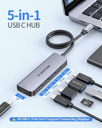 كابل LENTION بطول 2 قدم USB C Hub مع 4 منافذ USB C (USB 3.2 Gen 2، 10 جيجابت في الثانية، سرعة Thunderbolt)، شحن PD 100 وات، متوافق مع MacBook Pro 2023-2016، Mac Air/Surface الجديد، المزيد (CE31s، رمادي فضائي) in Kuwait