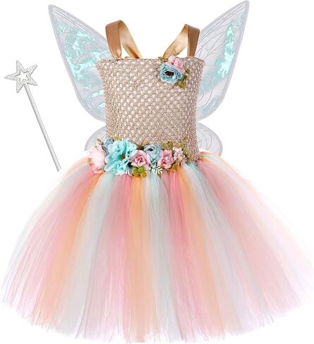 Tutu Dreams Long Train Fairy Princess Dress for Girls 1-8Y with Wings Set Birthday Party in Kuwait