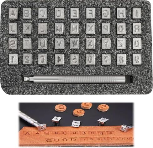 أدوات ختم الجلود للعمل الجلدي - 37 PCS Kit Alphabet & Number Leather Stamps مع مقبض فولاذي ، مثالي للحرف اليدوية ، الهدايا المخصصة ، الهوايات والمحترفين in Saudi Arabia