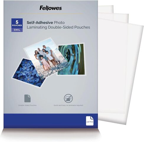 Fellowes, Self-Adhesive Laminating Pouches, 5 Mil, Photo Size, 5 per Pack (5220401) in Saudi Arabia