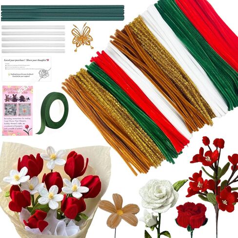 500pcs منظفات أنابيب عيد الميلاد لـ DIY ، الأخضر/الأحمر/borwn // الذهبي/الأبيض 5 ألوان سيقان تشنيل ، منظفات الأنابيب المتجانسة لمستلزمات الحرف الفنية ، ديكورات منزل عيد الميلاد الإبداعية (7 مم × 12 بوصة) in Saudi Arabia
