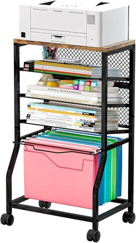 Rolling File Cart,Under Desk Organizer on Lockable Wheels and Mesh Sliding Trays Multi-Functional Rolling Clutter Cart for Office, Home, School (Black, 5 Tier) in Saudi Arabia