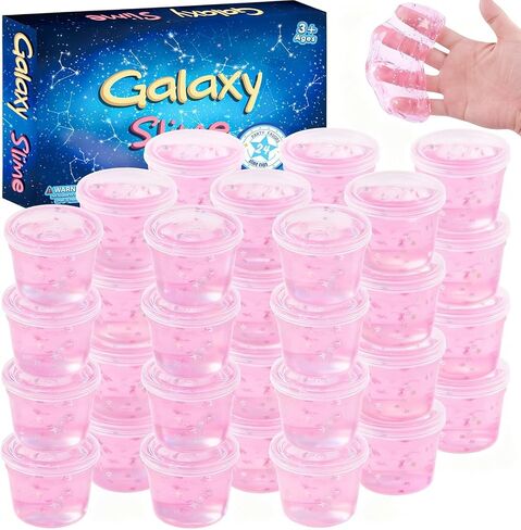 24 Pack Pink Galaxy Slime Party Favors for Girls & Boys, Galaxy Star Slime Cup Bulk, Soft, Wet, Non Sticky, Birthday Gifts, Classroom Rewards for Kids, Goodie Bag Stuffers in Saudi Arabia