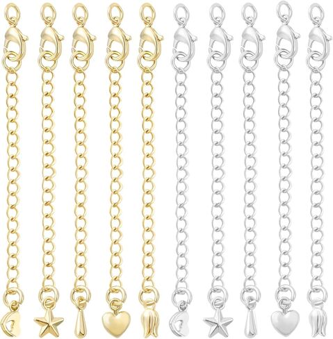 Vellibring 10PCS Necklace Extenders 18K Gold Plated Stainless Steel Chain Extenders Adjustable Double Lobster Clasp Extenders for Woman Bracelet Anklet Jewelry Making (2" 3" 4" 5" 6") in Saudi Arabia