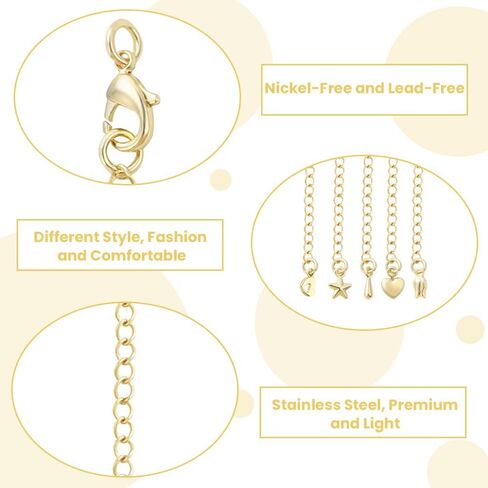 Vellibring 10PCS Necklace Extenders 18K Gold Plated Stainless Steel Chain Extenders Adjustable Double Lobster Clasp Extenders for Woman Bracelet Anklet Jewelry Making (2" 3" 4" 5" 6") in Saudi Arabia