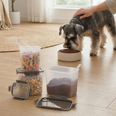 ZooZoo 3PCS Transparent Dog Food Container Set with Airtight Lids, BPA-Free Plastic Storage Bins for Pet Food and Treats, Stackable Large Medium Small Sizes, Includes Scoops, Labels, Tongs and Marker in Saudi Arabia