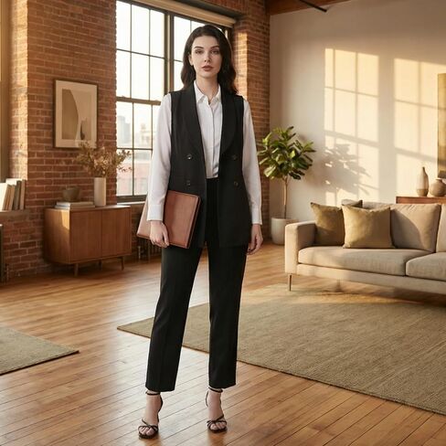 S7 Women's Sleeveless Vest Classic Double Breasted Suit Vest Casual Waistcoat Solid Business Blazer Vest with 2 Pockets in Saudi Arabia