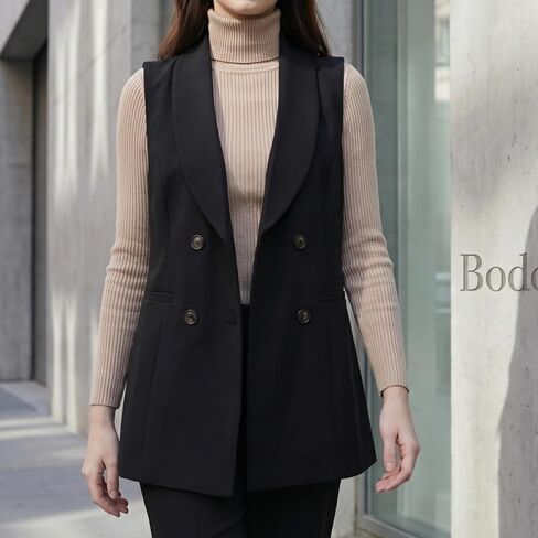S7 Women's Sleeveless Vest Classic Double Breasted Suit Vest Casual Waistcoat Solid Business Blazer Vest with 2 Pockets in Saudi Arabia