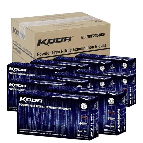 Adenna KODA Nitrile Exam، البشرة الحساسة، قفازات خالية من البودرة للاستعمال مرة واحدة، 5.5 مل، أسود كبير، GL-NCF235BKFL- عبوة من 10 قطع، عدد 1000 in Kuwait