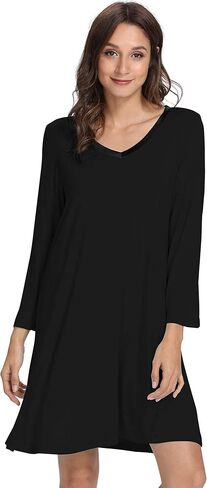 GYS Nightgowns for Women Soft Bamboo Pajamas Long Sleeve Night Shirts Comfy Sleepwear Sleep Dress in Kuwait
