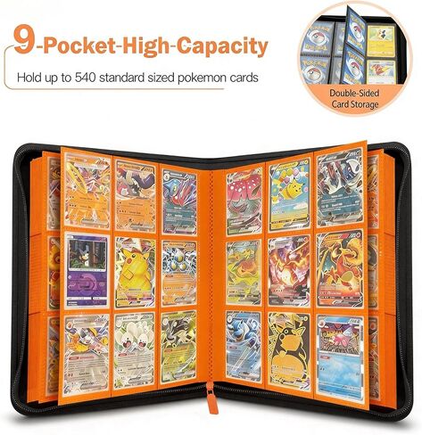 9 Pocket Card Binder, 540 Cards Trading Cards Games Collection Holder with YKK Metal Zipper & Side-Loading Sleeves, Premium Gift for Card Collectors (Black) in Saudi Arabia