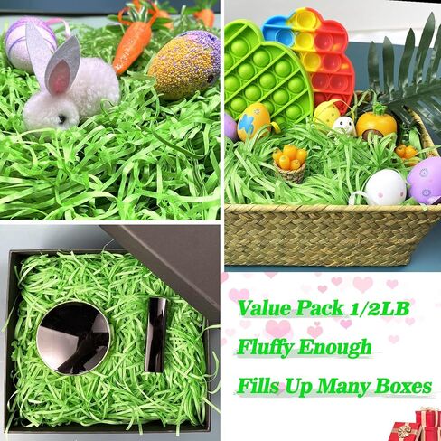 QLINLEAF 1LB عيد الفصح العشب الأخضر سلة حشو ورق قابل لإعادة التدوير، عشب الرافية الأخضر، ورق قابل لإعادة التدوير، حشو ورق لعيد الفصح، حشو سلة الهدايا in Saudi Arabia