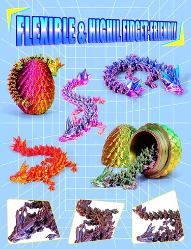 8 Pcs 3D Printed Dragon with Dragon Inside, Crystalynx Dragon Egg Fidget Toy, Cool Articulated Fidget Toys for Kids Age 4-6 6-8 8-10, Unique Executive Desk Toys for Dragon Birthday Party Decorations in Saudi Arabia