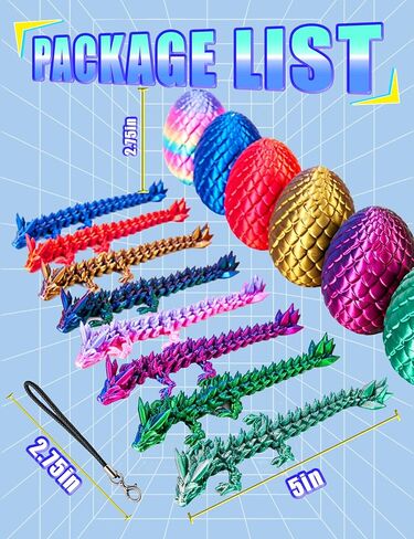 8 Pcs 3D Printed Dragon with Dragon Inside, Crystalynx Dragon Egg Fidget Toy, Cool Articulated Fidget Toys for Kids Age 4-6 6-8 8-10, Unique Executive Desk Toys for Dragon Birthday Party Decorations in Saudi Arabia