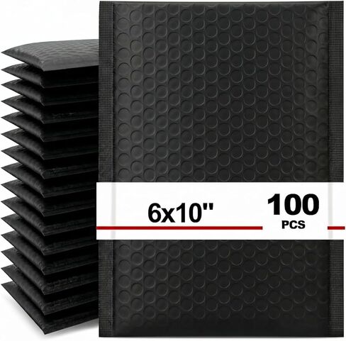 Nicunom 100 Pack Bubble Mailers 6x10", Usable Size 6x9" Self Seal Padded Envelopes Opaque Poly Wrap Bubble Bags Waterproof Shipping Bags for Small Business Mailing Makeup Jewelry Gifts, Black in Saudi Arabia