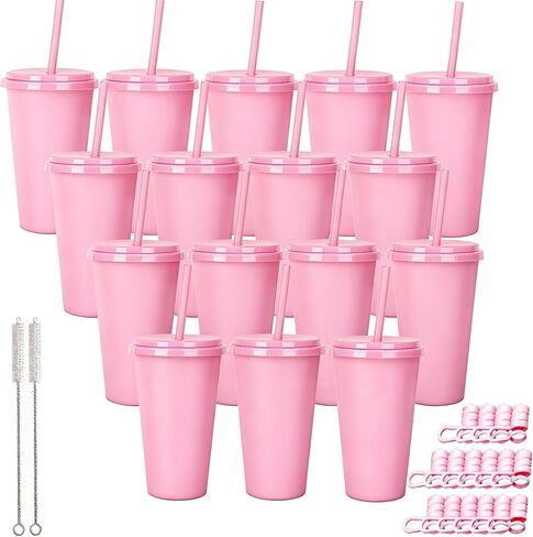 Plastic Party Cups, 24 Oz Tumblers with Lids and Straws, Reusable Drink Cups in Bulk, for Travel and Iced Coffee,Cold Drink, 16 Pack(16, Rainbow) in Saudi Arabia