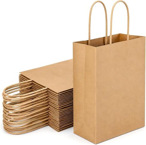أكياس Maqihan الصغيرة Kraft مع مقابض - 12 جهاز كمبيوتر صغير Kraft Paper Paper Paper Brown Beach With Candy Birthday Party Form in Saudi Arabia