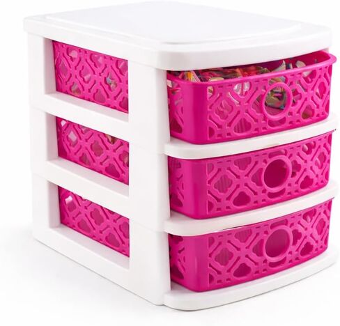 3 Drawer Basket Weave Mini Plastic Organizer Makeup HBA Cosmetics Arts & Crafts Desktop Stationary (Blue) in Saudi Arabia