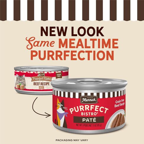 Merrick Purrfect Bistro Grain Free Premium Soft Pate Pate Cat Cat Food ، وصفة من البروتين عالية البروتين - (حزمة 24) 3 أوقية. علب in Kuwait