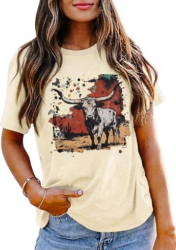 Cow Shirt Women Funny Cute Cattle Cowgirl T-Shirt Animal Graphic Tee Farm Life Casual Short Sleeve Tops Medium in Kuwait