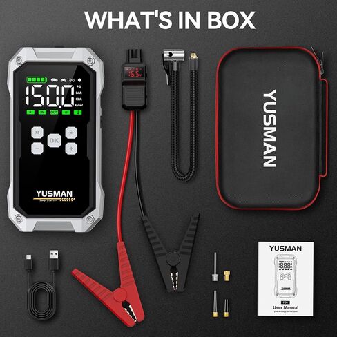 YUSMAN Car Jump Starter، حزمة بطارية 3000A 12V Jump Starter (7.0 غاز / 5.5 لتر ديزل)، صندوق وصل آمن للسيارة مع شاشة، بادئ تشغيل السيارة مع كابلات توصيل ذكية ممتدة، شحن سريع 3.0، ضوء LED in Saudi Arabia
