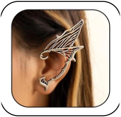 Ymqewq Kenfery Vintage Elves Ear Cuff 1 قطعة ريترو مثقوبة الأذن التفاف الغضروف حلق مسمار القوطية الفتاة تخريمية قزم تأثيري الأذن فراشة مجوهرات للنساء الفتيات (الذهب) in Saudi Arabia