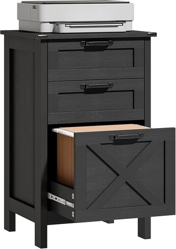 HOMCOM 3 Drawer File Cabinet with Silent Slides, Vertical Filing Cabinet for Hanging A4/Letter Size, Rustic Farmhouse Printer Stand with Storage for Home Office, Distressed White in Saudi Arabia