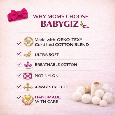 عصابات رأس للفتيات الصغيرات من BABYGIZ - أربطة شعر مصنوعة يدويًا من القطن للأطفال الصغار مع فيونكات لشعر الأطفال (أسود، أبيض، أحمر) in Saudi Arabia
