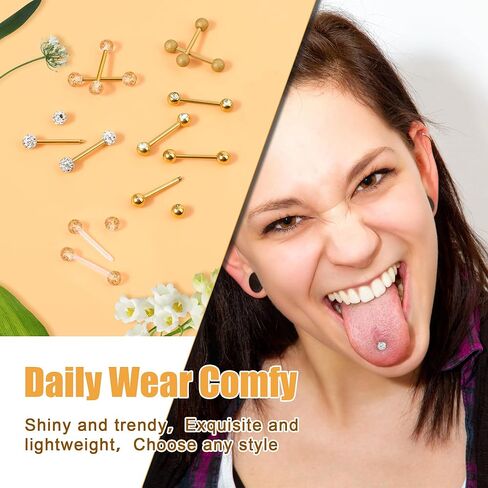 CrazyPiercing 12 قطعة من الفولاذ المقاوم للصدأ حلقة اللسان الحديد التجنيب ثقب الجسم مجوهرات 14 جرام in Kuwait