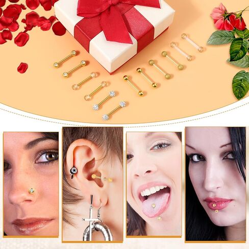 CrazyPiercing 12 قطعة من الفولاذ المقاوم للصدأ حلقة اللسان الحديد التجنيب ثقب الجسم مجوهرات 14 جرام in Kuwait