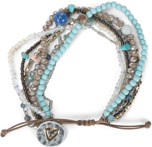 DEMDACO Beaded Love Turquoise Blue One Size Fits Most Glass and Metal Charm Bracelet in Kuwait