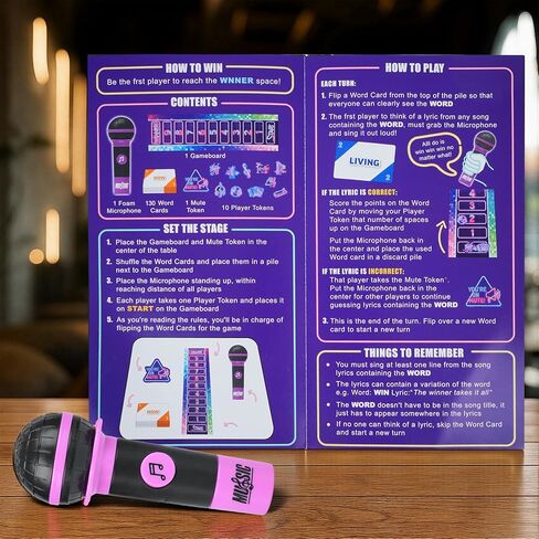 Mic misheard Music Trivia Card Game, Karaoke Party Game for 2-10 Players, Music Card Games with 250 Lyrics (125 Cards) for Family and Adult Christmas & Birthday Gifts in Saudi Arabia