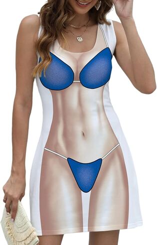 Women's Cute Bikini T-Shirts Cover Up Sleeveless Slim Bikini Body Print Shirt Mens Beach Fun Swimwear Cover Up Dress in Saudi Arabia