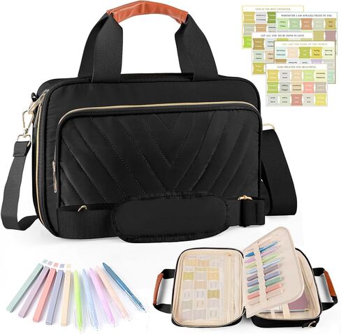 Bible Cover Case for Women, Large Quilted Bible Bag with Bible Study Supplies 5*Sticker & Highlighter & Pen, Stylish Church Bag Journaling Kit, Mothers Day Christian Gifts (Pink) in Saudi Arabia